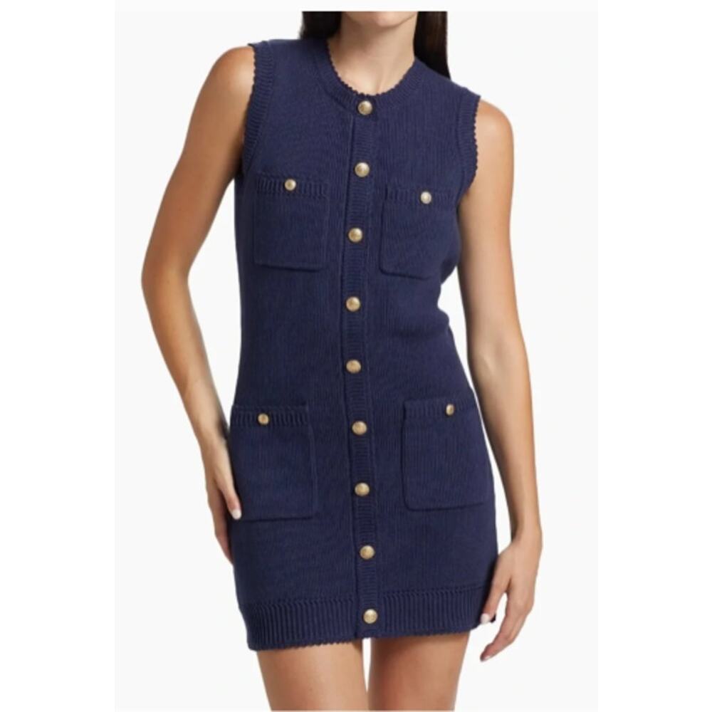 New Caroline Constas 100% Cotton Sweater Dress, Navy Size Large